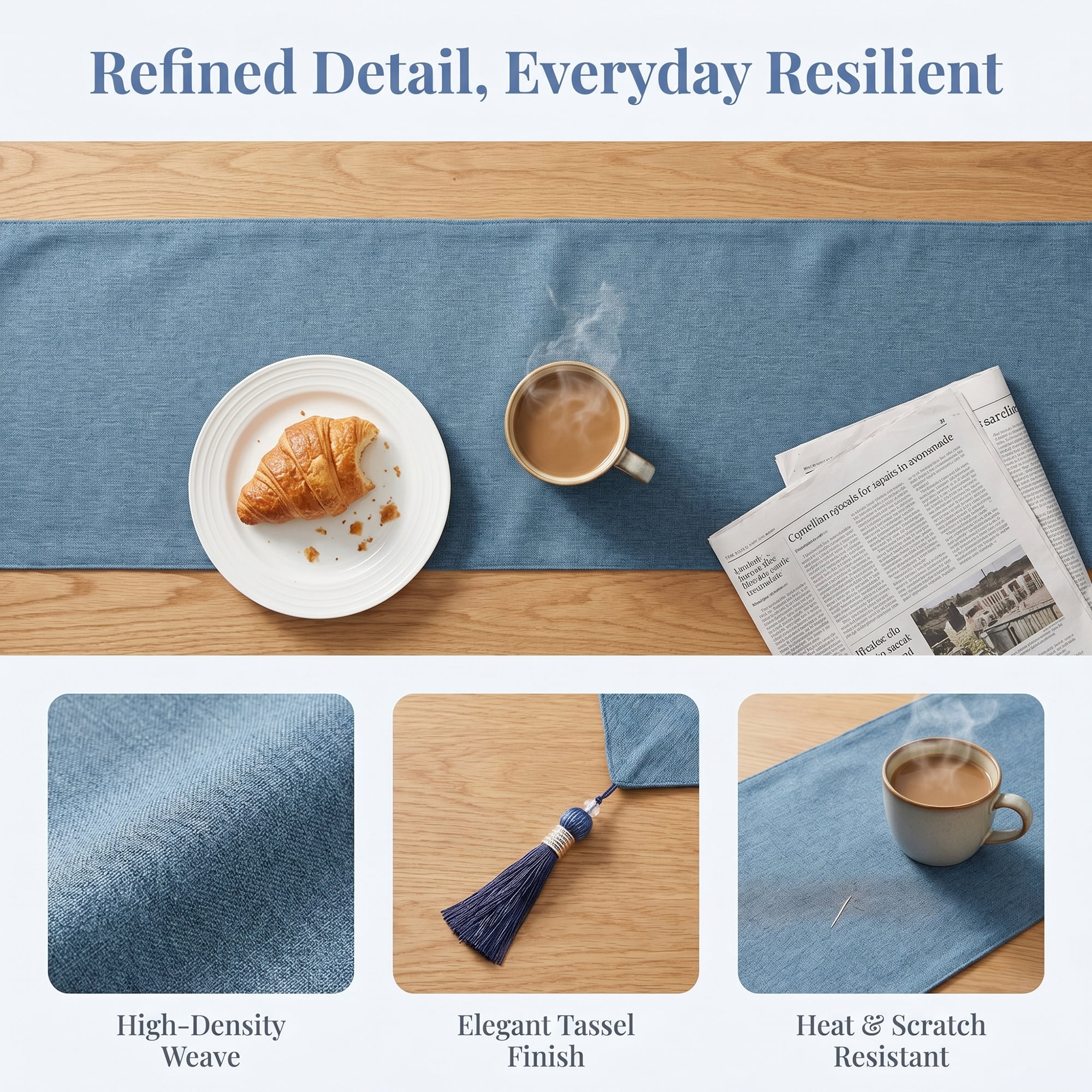 Unique Bargains Long Washable Cotton Table Runner Dark Blue 12.6" x 63"