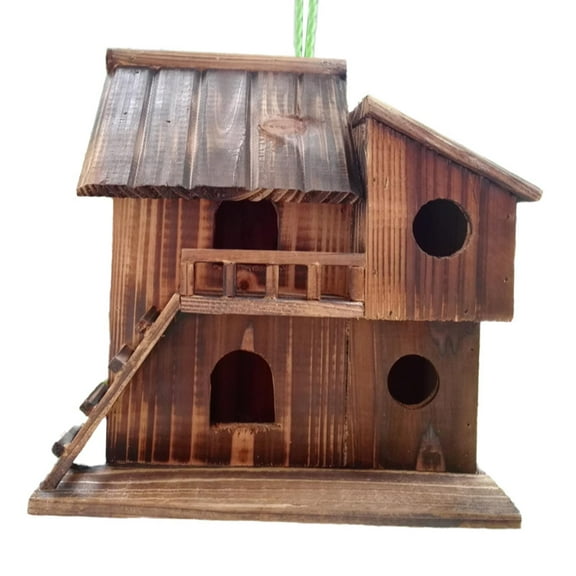 Vsenkes Bird House Miniature Birdhouse Decor, Rustic Wooden Toy Bird Nest House, Wooden Hanging Birdhouse for Yard Garden Patio Decor L