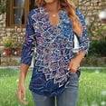 thumbnail image 5 of JTZGDY Womens 3/4 Sleeve Tops Dressy Casual Floral Printed Fall V Neck Outfit Graphic T-Shirts Trendy 2025 Basic Ruched Pleated Fall Tunic Blouse for Leggings Blue#06 M, 5 of 7