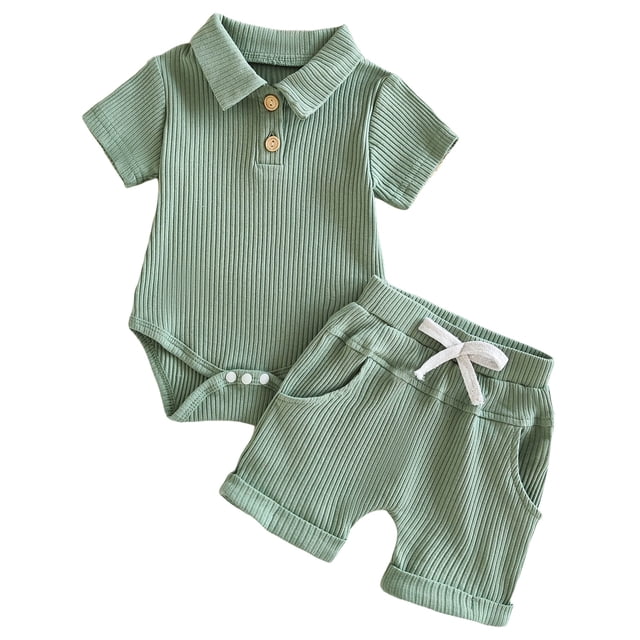 Qopobobo Boy Set Boys Comfortable And Breathable Solid Color Short Sleeved Twopiece Set AG,0-3 Months