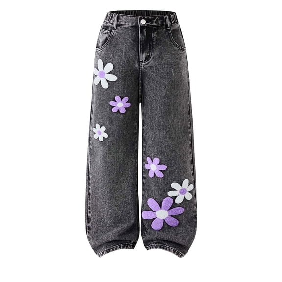 GXWEA Teen Girl Clothes Girls Clothing Size 10-12 Girls Jeans Pants Wide Leg/Skinny Denim Pant High Waist Elastic Band Casual With Pockets Kids