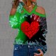 thumbnail image 3 of Día de San Valentín Moda Mujer Casual Manga larga Fuera del hombro Halter Cuello en V Corazón Estampado Top Blusa Pompotops  FGAJ13341, 3 of 5