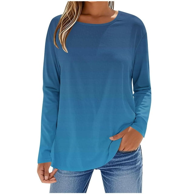 Enjoytime Hauts Décontractés pour Femmes Imprimé Col Rond Manches Longues Chemise Décontractée Tendance Blouses d'Automne