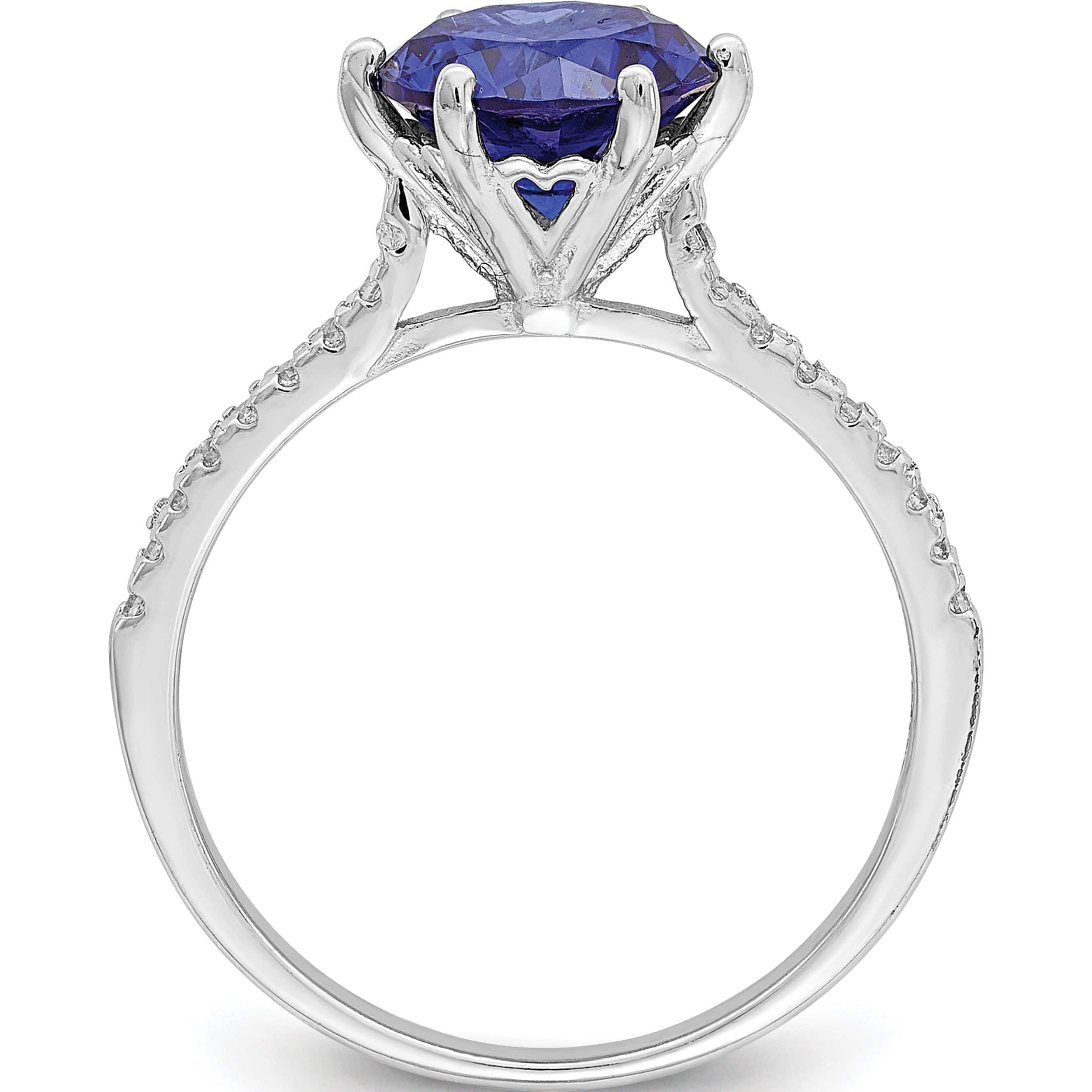 Sterling Silver Rhodium-Plated Blue And White Cz Ring (Size 8) Made In China qr7019-8