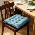 thumbnail image 4 of Thick Striped Corduroy Square Seat Cushion with Fixed Ties 38x38cm Office Dining Window Futon Chair Pad,Blue, 4 of 6