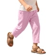 thumbnail image 2 of Kids Linen Cropped Pants Elastic Waist Breathable Thin Ankle Trousers, Summer Casual Bottoms 140, 2 of 9