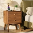 thumbnail image 2 of 26" Tall Mid-Century Modern Wood Nightstands Set of 2, 18" Wide Bedside Tables with 2 Drawers, Farmhouse Solid Wood Legs End Tables for Bedroom - Warm Acorn, 2 of 9