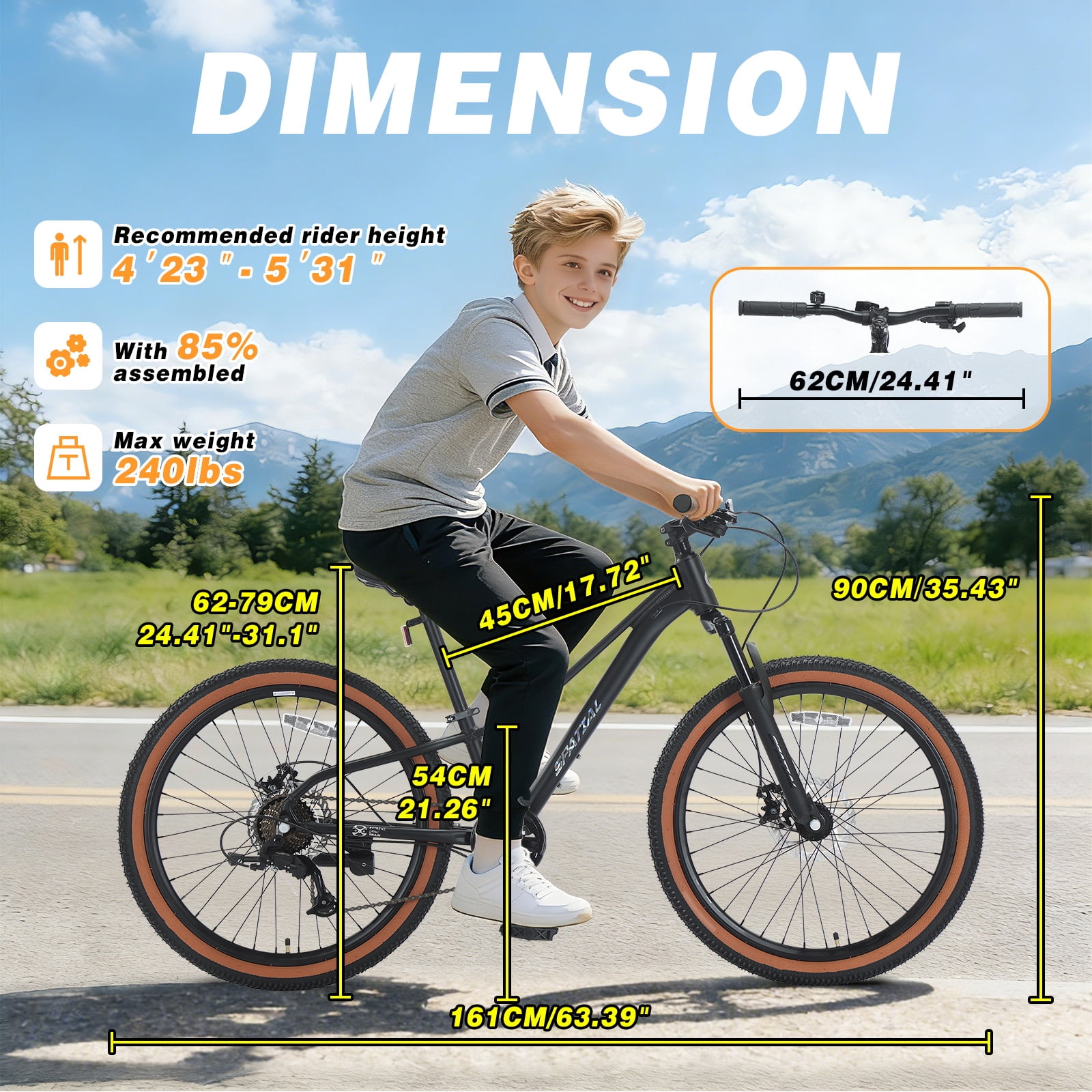 24 Inch Mountain Bike for Teens, 7-Speed, Aluminum Frame, Dual Disc Brakes, Suspension Fork, Unique Gradient Color (Blue/Purple/Red)