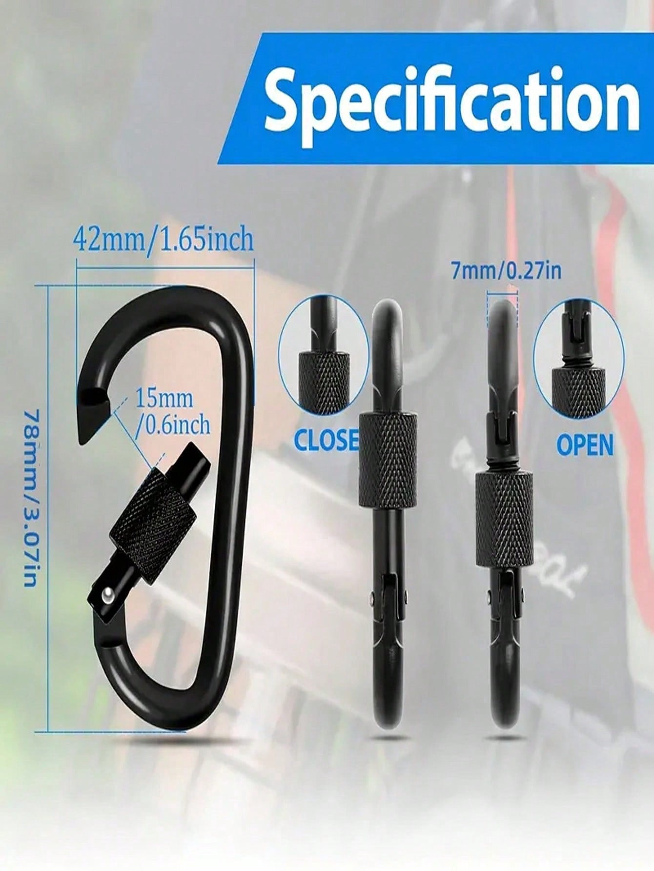 Locking Carabiner Clips, 6 Pack Heavy Duty D-Ring Carabiners with Screw Gate, Black Aluminum Alloy for Camping, Hiking, Backpack, Dog Leash