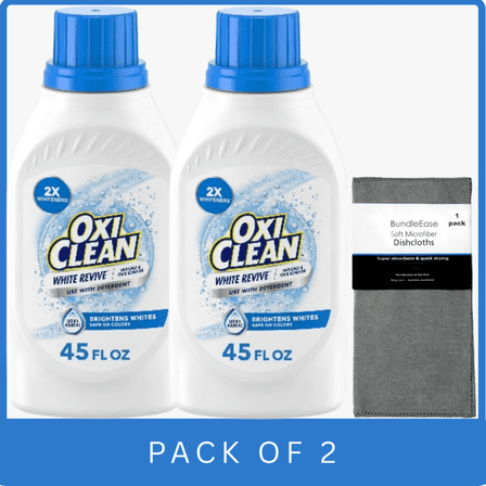 OxiClean White Revive Liquid Additive for Whitener & Stain Removal, 45 fl oz with Microfiber Solid Color Towel by BundleEase