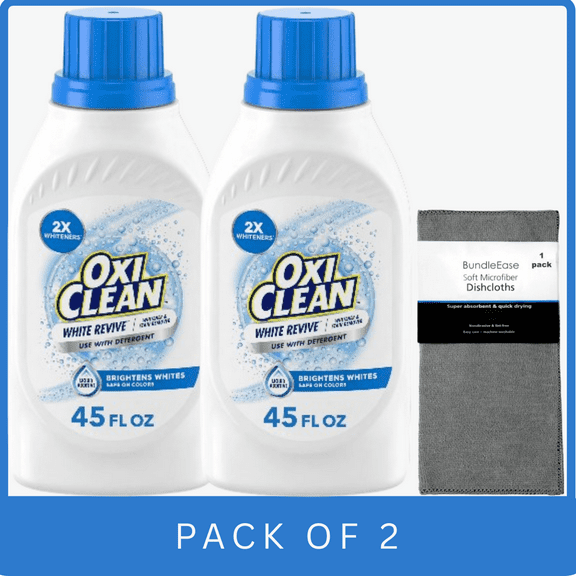 OxiClean White Revive Liquid Additive for Whitener & Stain Removal, 45 fl oz with Microfiber Solid Color Towel by BundleEase