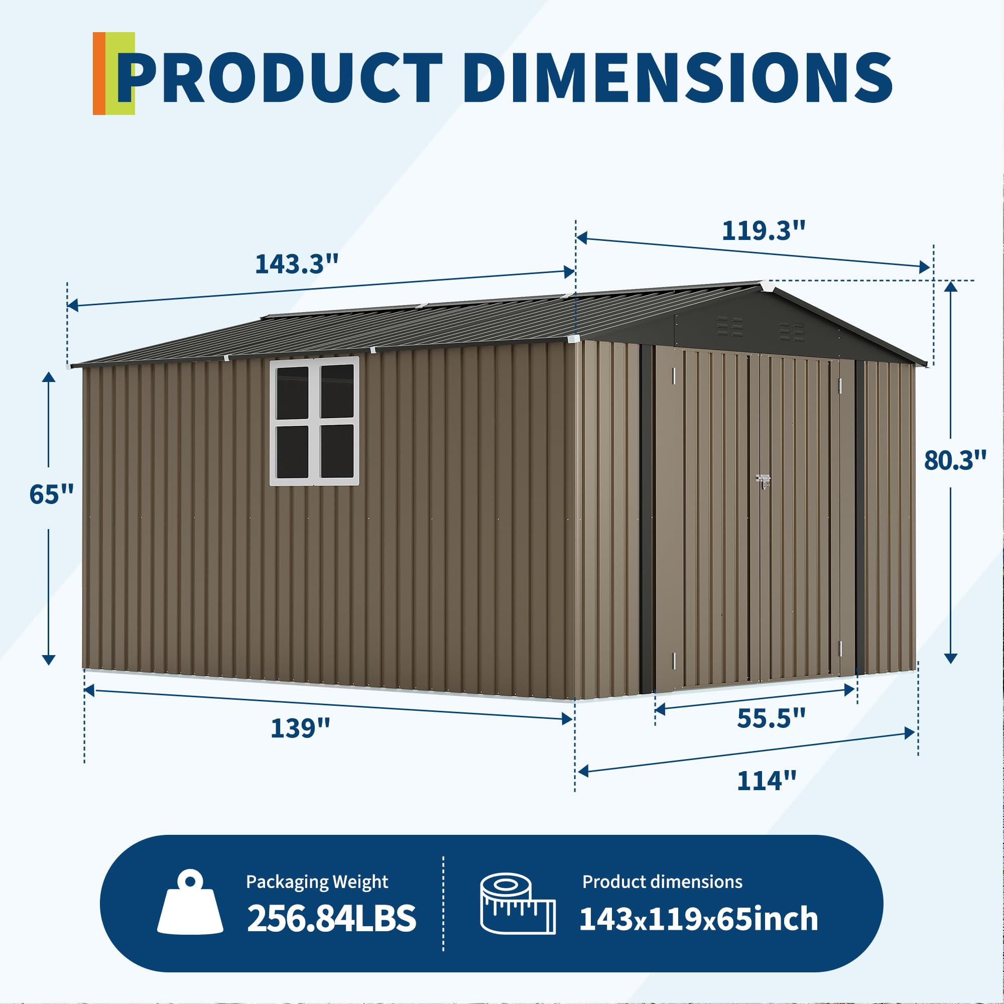 10X12 FT Storage Shed，Lockable Gable Roof Garden Shed with Grid Window, All-Weather Resistant Storage Unit for Bikes, Ladders, Patio Supplies & Garden Essentials