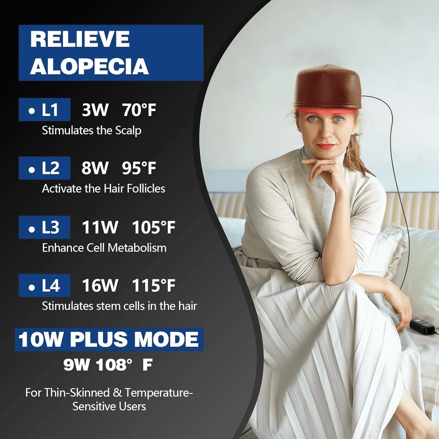 Wearable Scalp Care Helmet with Red Light, Discreet Hands-Free Light Device for At-Home Hair Wellness Routines, Full Coverage, Brown