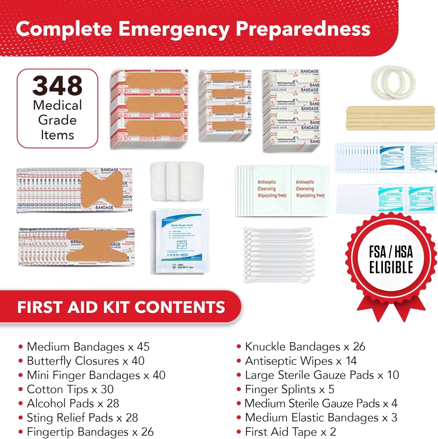 2-in-1 First Aid Kit for Car, Travel & Home, Businesses - Bonus Mini Kit for Medical Emergency Aid, Survival, Camping - FSA & HSA Eligible - 348 Pcs, Large Hardcase FAK