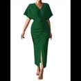 thumbnail image 1 of Vestido de Cóctel para Mujer, con Efecto Metalizado, Cruzado, Color Liso, Escote en V, Plisado, Abertura Alta, Corta, Midi, Verde, Talla S, 1 of 9