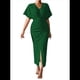 thumbnail image 1 of Vestido de Cóctel para Mujer, con Efecto Metalizado, Cruzado, Color Liso, Escote en V, Plisado, Abertura Alta, Corta, Midi, Verde, Talla M, 1 of 9
