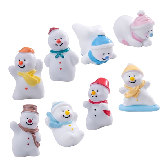 TEHAUX 8Pcs Small Snowman Figurines Snowman Figurine Assorted Color Miniature Winter Decor for Christmas