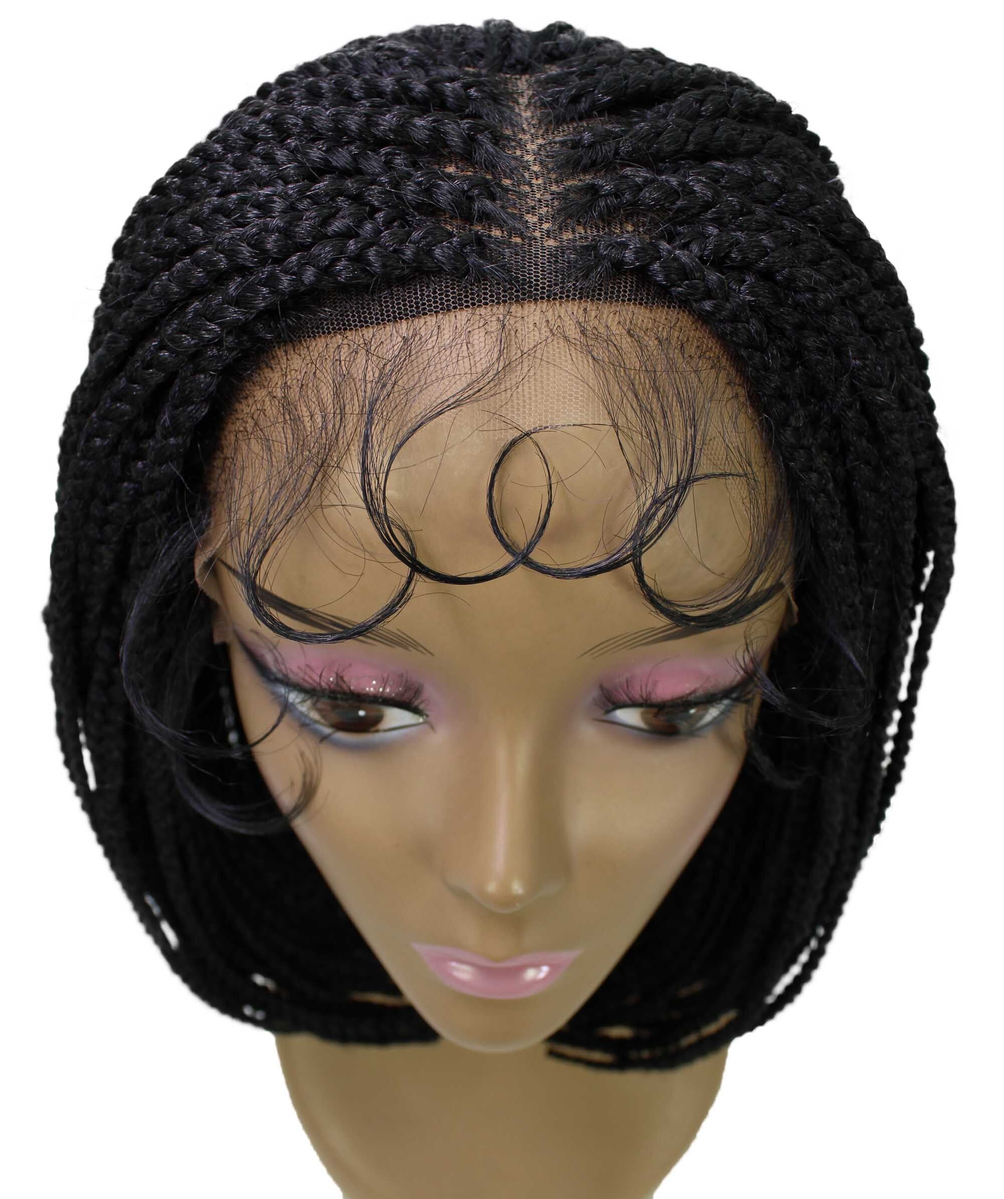 LUXLUXE Tiara Straight Braided 12 in Long 4X4 Hand Tied Lace Braid Braided Wig, Beauty Heat Resistant Fiber, Black Color
