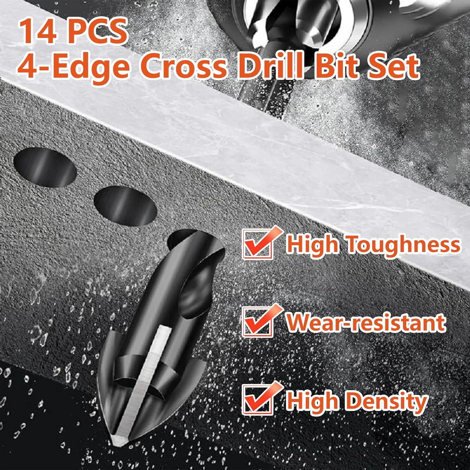 Tile Concrete Drill Bit Set: Masonry Drill Bit Set, Drill Bit Set, 2024 New 4-Edge Cross Drill Bit Set, for Tile Brick Plastic Wood Glass, Universal Hexagonal Shank Cross, Concrete Drill Bit (2Set)