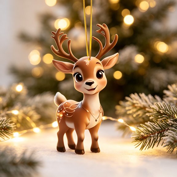 Hyknon Cute Acrylic Christmas Ornaments Pendant, Clear 2D Flat Festive Decor with Hanging Rope, Thick Reindeer Rearview Mirror Pendant, Portable Hanging Decor for Xmas Tree Car Backpack Holiday Gifts