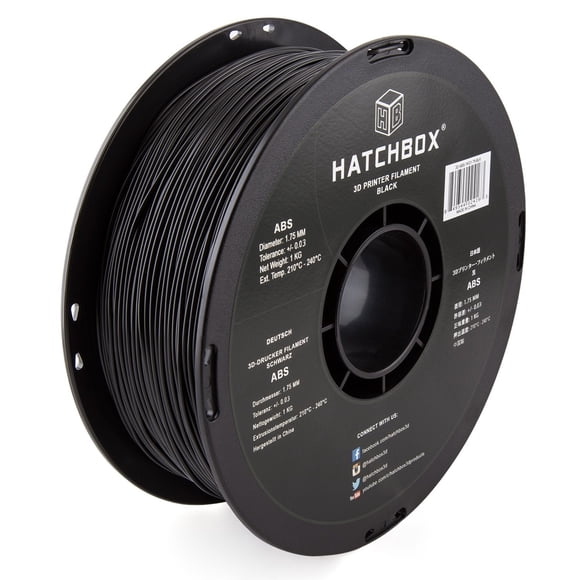 HATCHBOX Filament d'Imprimante 3D ABS, Précision Dimensionnelle +/- 0,03 mm, Bobine de 1 kg, 1,75 mm, Noir