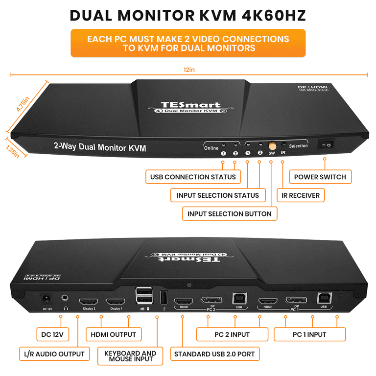 CMSTEDCD USB 3.0 HDMI KVM Switch 2 PC 1 Monitor 4k@60hz KVM Switches for 2 Computers Part 1 Monitor and 4 USB 3.0 Devices such as Keyboard Mouse Printer Includes 2 USB CMSTEDCD USB 3.0 HDMI KVM Switch 2 PC 1 Monitor 4k@60hz KVM Switches for 2 Computers Part 1 Monitor and 4 USB 3.0 Devices such as Keyboard Mouse Printer Includes 2 USB
