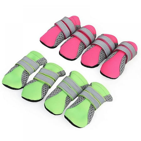 RubrumRosa 4Pcs Pet Dog Walking Shoes  Breathable Safe Reflective Dog Boots  Anti-Slip Paw Protector for Small Medium Large Dogs Pink L