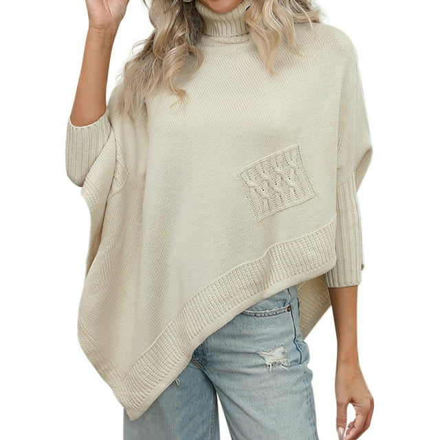 Chandail pour Femmes Manches Chauve-Souris Chemise Tricotée Col Roulé Chandail Décontracté Chaud