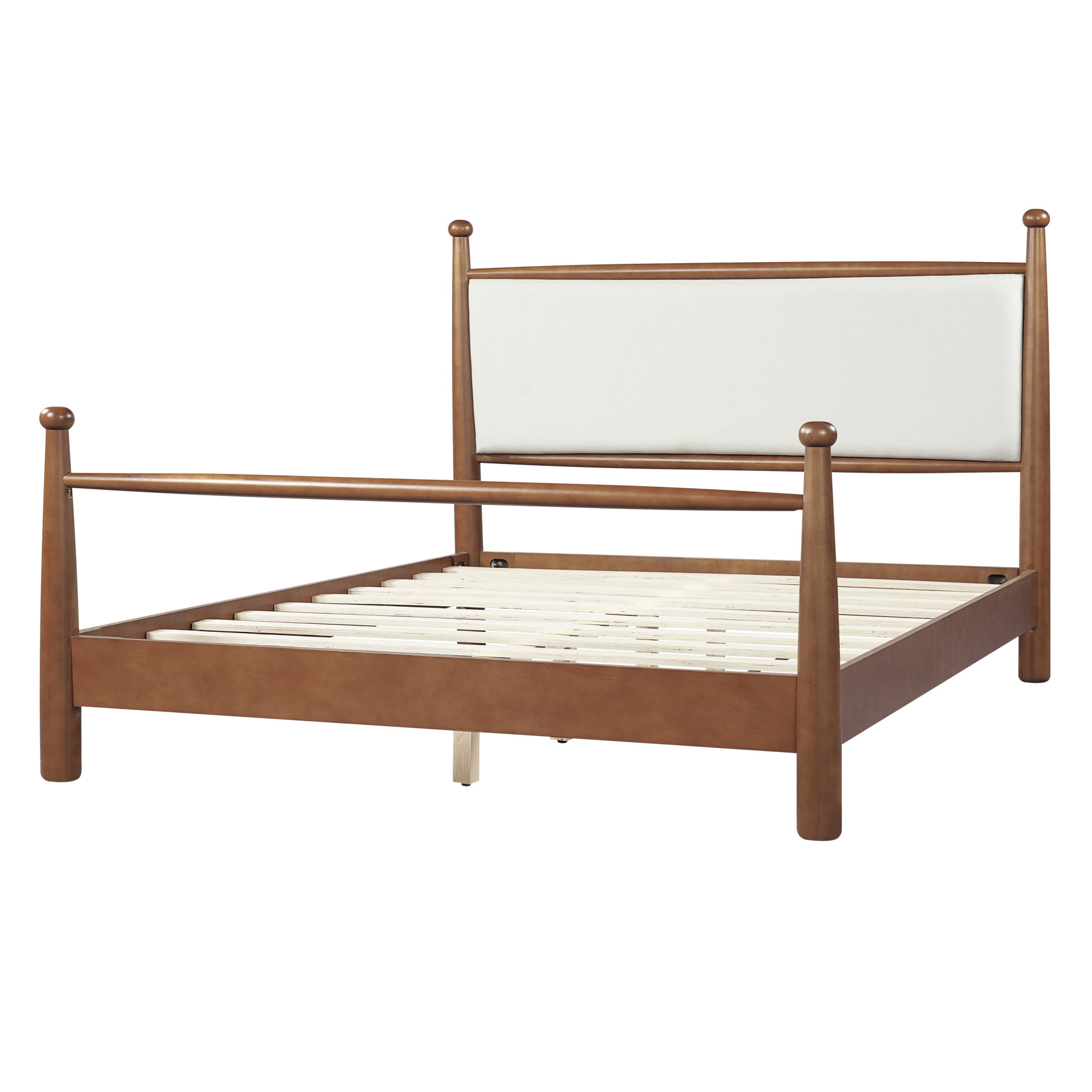 Christopher Knight Home Queen Size Traditional Bed Frame with Upholstered Headboard, Walnut+Beige