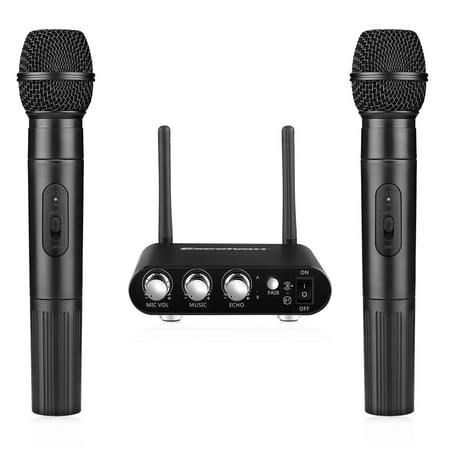 Excelvan K38 Dual Wireless Microphones with Receiver Box, Various Frequency High-end Microphone for Home Entertainment Conference Education (Best High End Receiver)