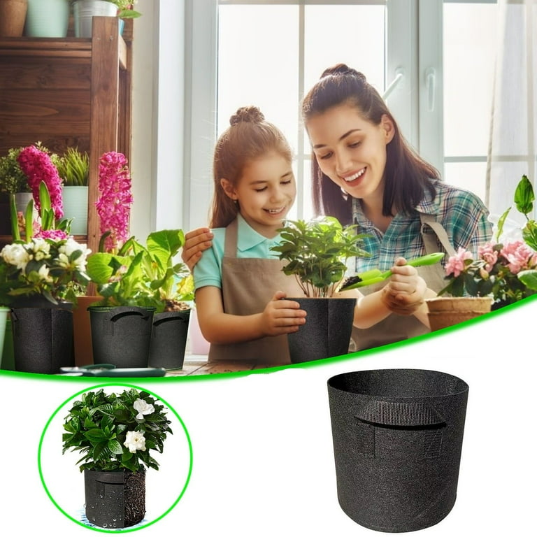 JERIA 12-Pack 10 Gallon, Vegetable/Flower/Plant Grow Bags, Aeration Fabric  Pots with Handles (Black), Come with 12 Pcs Plant Labels 