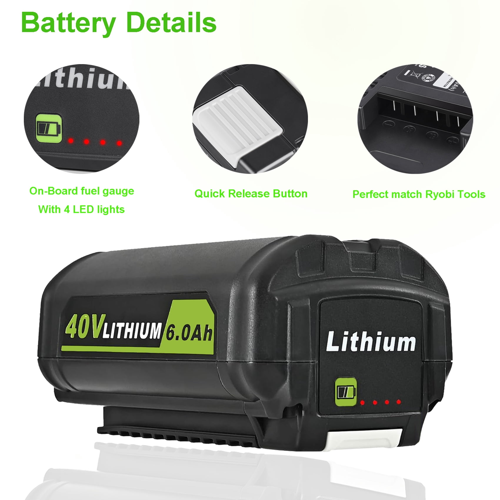 40V 6.0Ah  Battery  Replacement for Ryobi OP4050 40V Battery