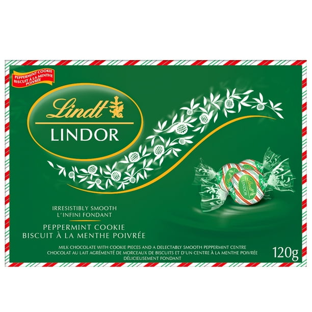 Truffes LINDOR au chocolat au lait et au biscuit à la menthe poivrée de Lindt – Boîte-cadeau (120 g) 120 g
