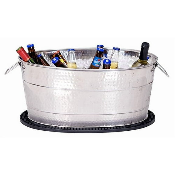 BREKX Aspen Oval Hammered and Smooth Beverage Tub with Mat, Rust Proof