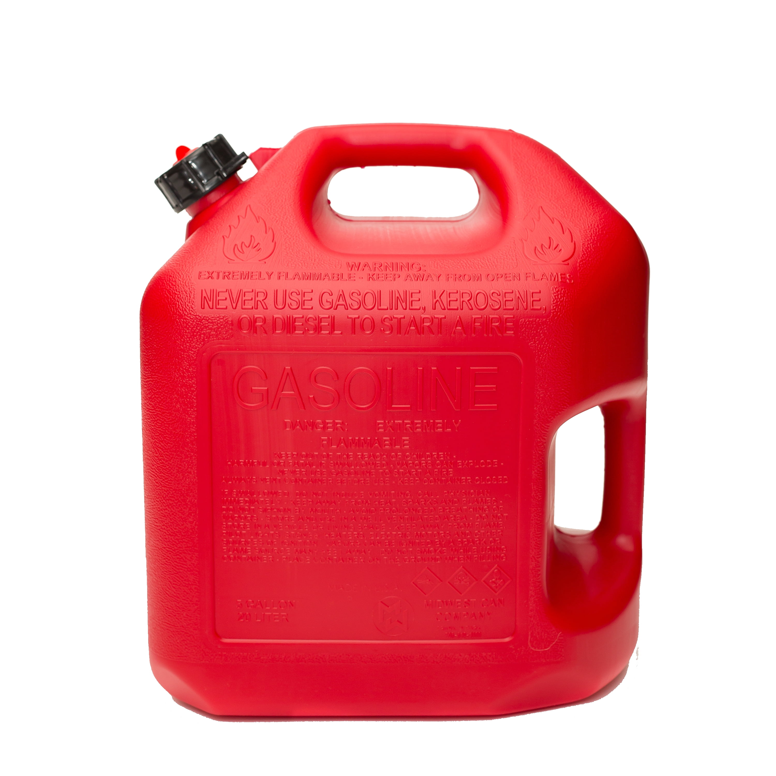 (4 pack) Midwest Can Company, 5 Gallon Capacity Gas Can with Flame Mitigation Device, Red