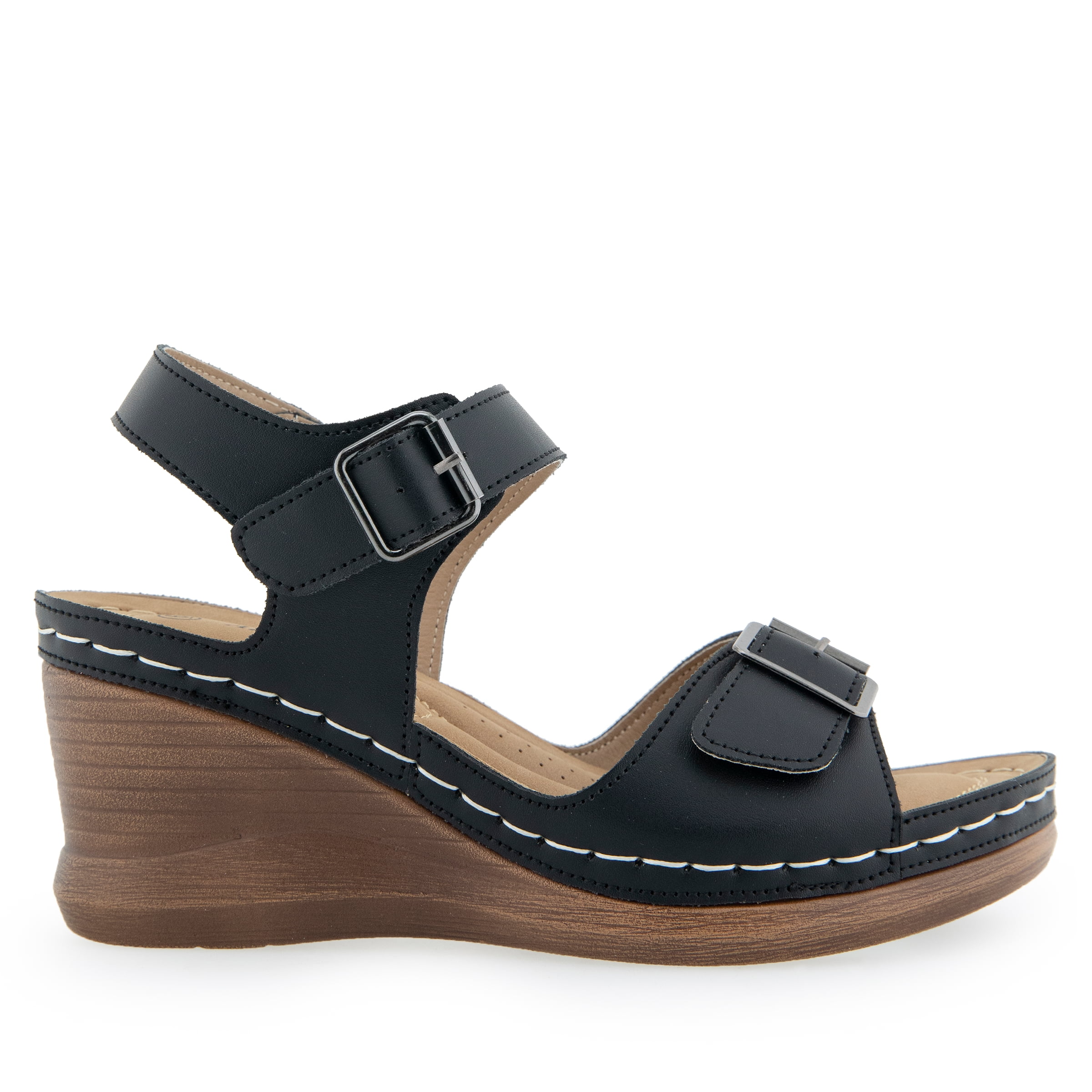 Alexis Bendel Ladies Black PU Wedge Sandals Size 10