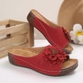 thumbnail image 4 of Gpaecead Women Flower Cutout Wedge Slides Open Toe Faux Leather Wood Texture Heel Spring Summer Height Casual Shoes,Red, 4 of 8