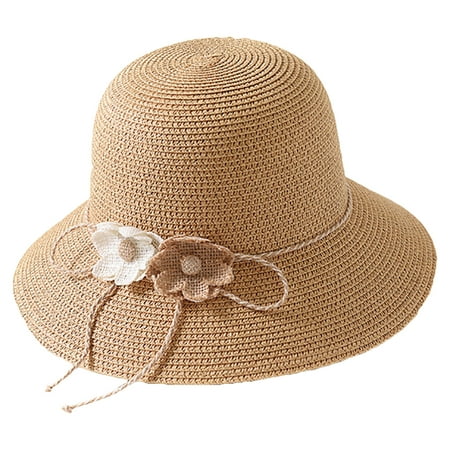 Straw Hats For Women - Beach Sun Hat Foldable Flower Straw Wide Brim Beach Hat Summer Hat for Women