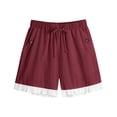 thumbnail image 6 of Cagogo Women Plus Size Elastic Waist Shorts with Pockets Casual Loose Beach Vacation Lounge Trousers Summer Travel Denim Shorts, Wine XL, 6 of 7