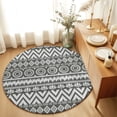 thumbnail image 2 of Round Area Rug 4ft Gray Boho Diamonds Floor Carpets Indoor Floor Area Mat Stain-Proof Mat Circle Rugs for Living Room Dining Room Kitchen Bedroom, Bohemian Tribal Zigzags Circles Sofa Throw Carpet, 2 of 9