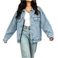 thumbnail image 4 of Edvintorg Denim Jacket for Women Fall Winter Fashion Loose Casual Jean Jackets with Pocket Button Down Women's Clothes Dark Blue S, 4 of 8