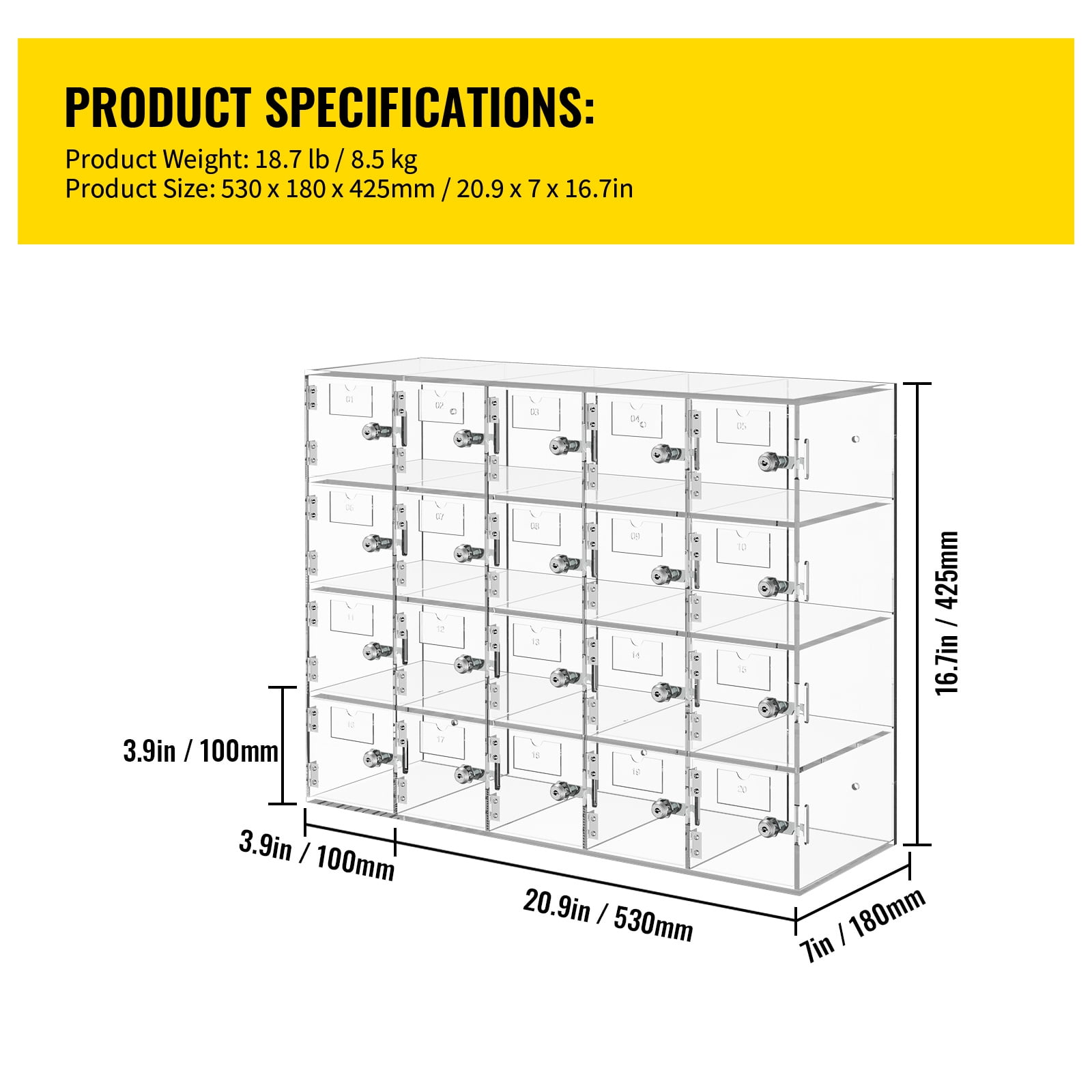 KFFKFF Acrylic Cell Phone Locker Box w/Keys 10 Slots Clear Storage Cabinet Pocket