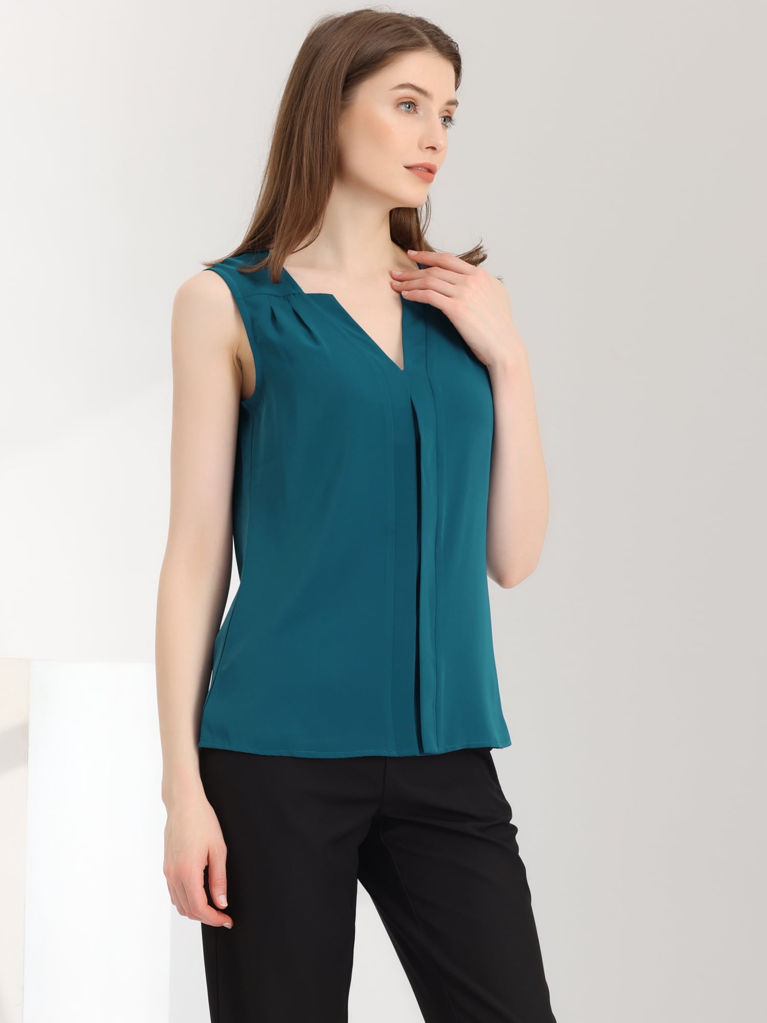 DARING DIVA Sleeveless Blouse Top Office Work Shirt S Peacock Blue