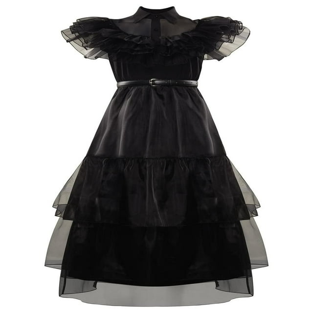 Robes Cosplay pour Femmes Manches Volantes Col en Maille Couleur Unie Robe de Soirée Ceinture en Cuir