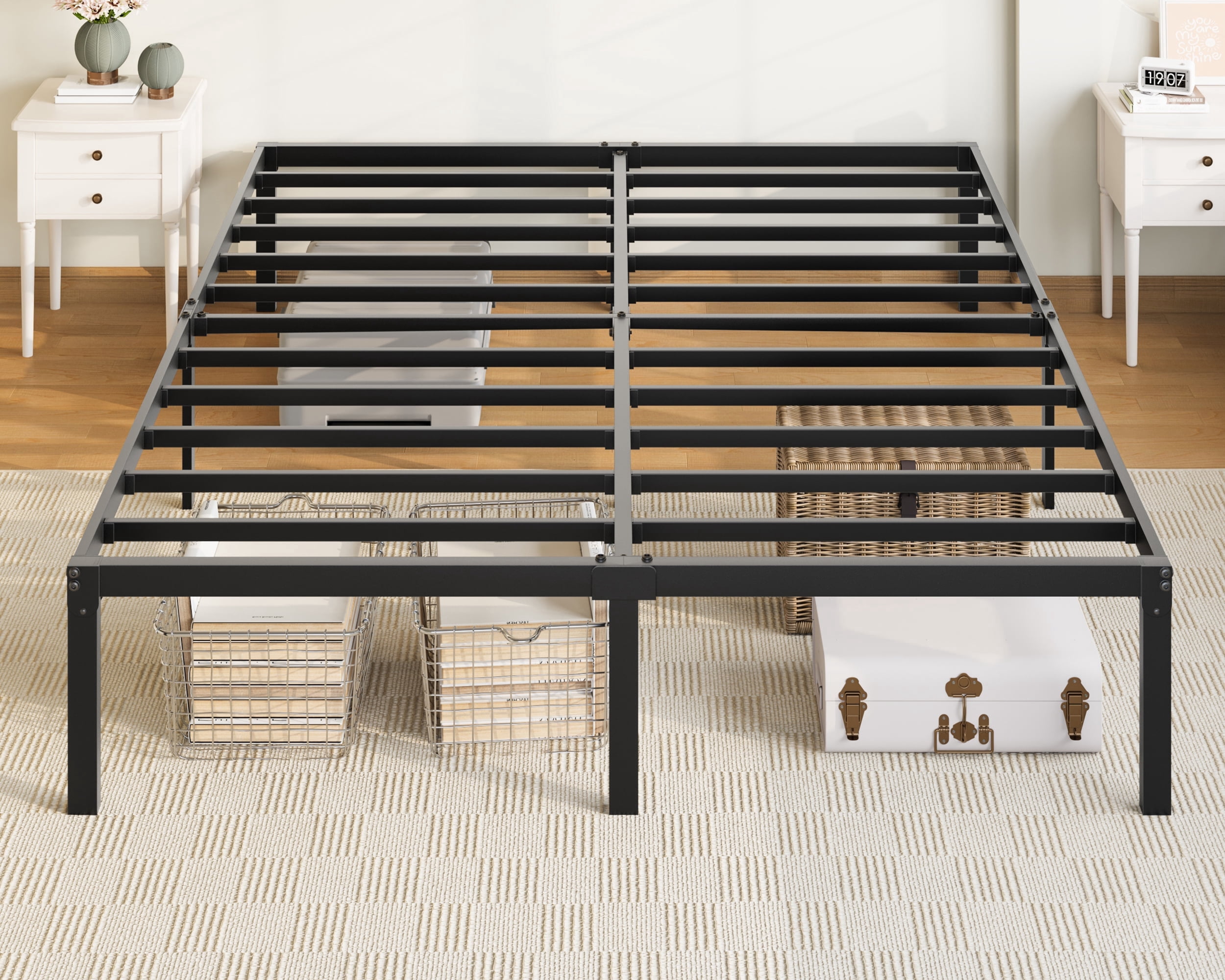 Allewie Queen Bed Frame, 14 inch Metal Platform Beds with Storage Space, No Box Spring Needed and Easy Assembly, Black