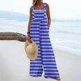 thumbnail image 2 of BLVB Women Overalls Sleeveless Striped Jumpsuits Wide Leg Bib Pants Rompers Summer Beach Outfits with Pockets, 2 of 7