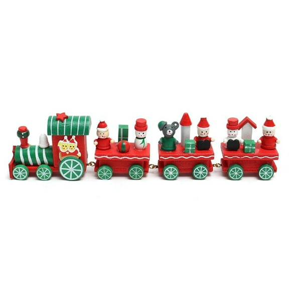 OUNONA 4 Sets Xmas Train Wooden Christmas Santa Claus Snowman Train for Kids Festive Gift Toy