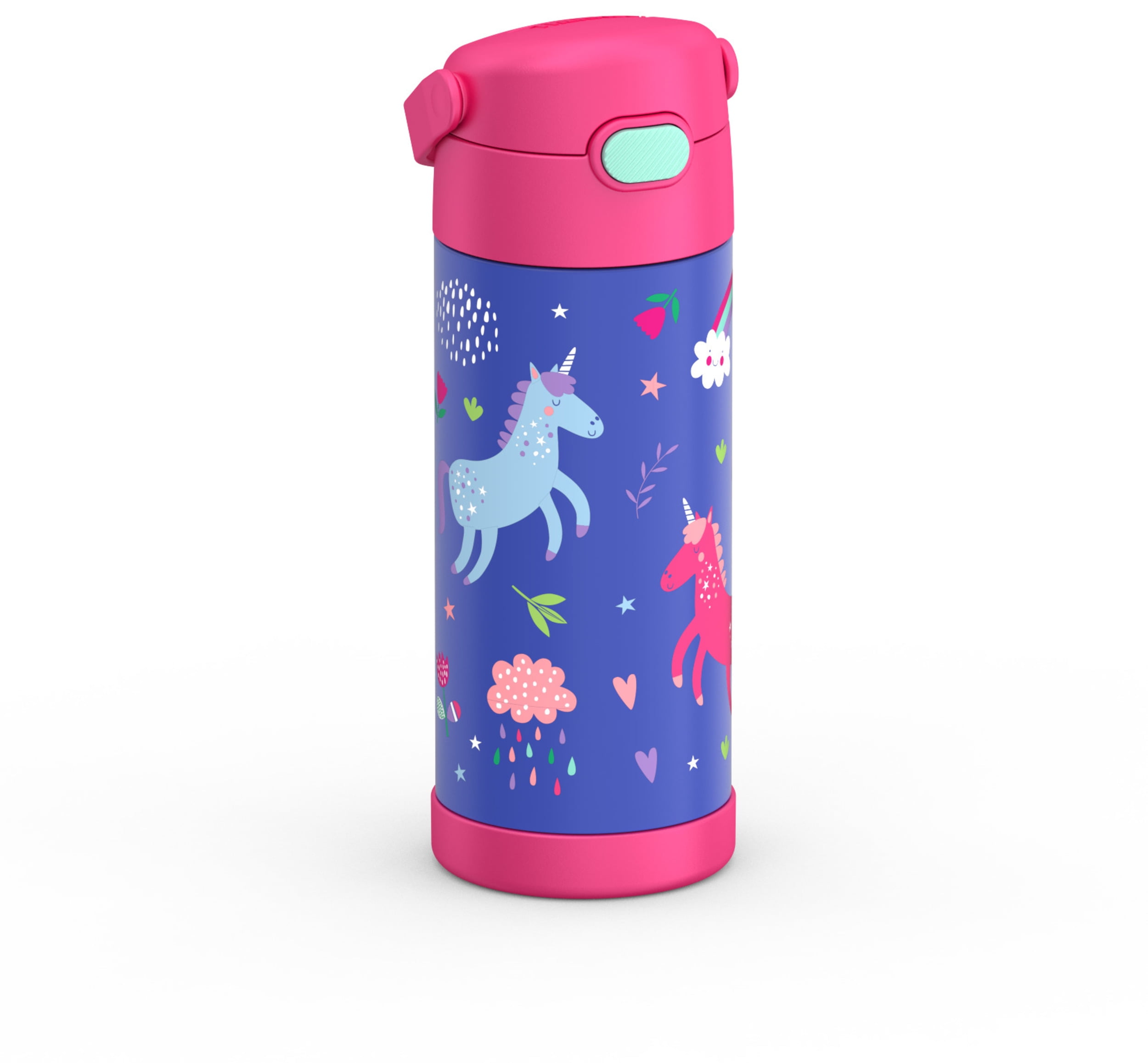 Thermos Kids Stainless Steel Funtainer Water Bottle with Straw, Dishwasher Safe, Leak Proof, Unicorn, 14 oz