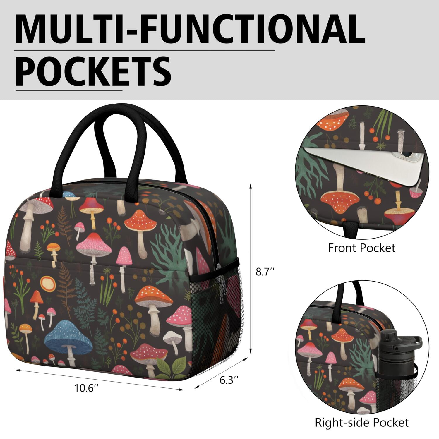 Lunch Bag Women,Lunch Box for Women Adult Men,Small Leakproof Mushroom Lunch Tote Beach Picnic Cooler Tote Bag for Work Office Picnic