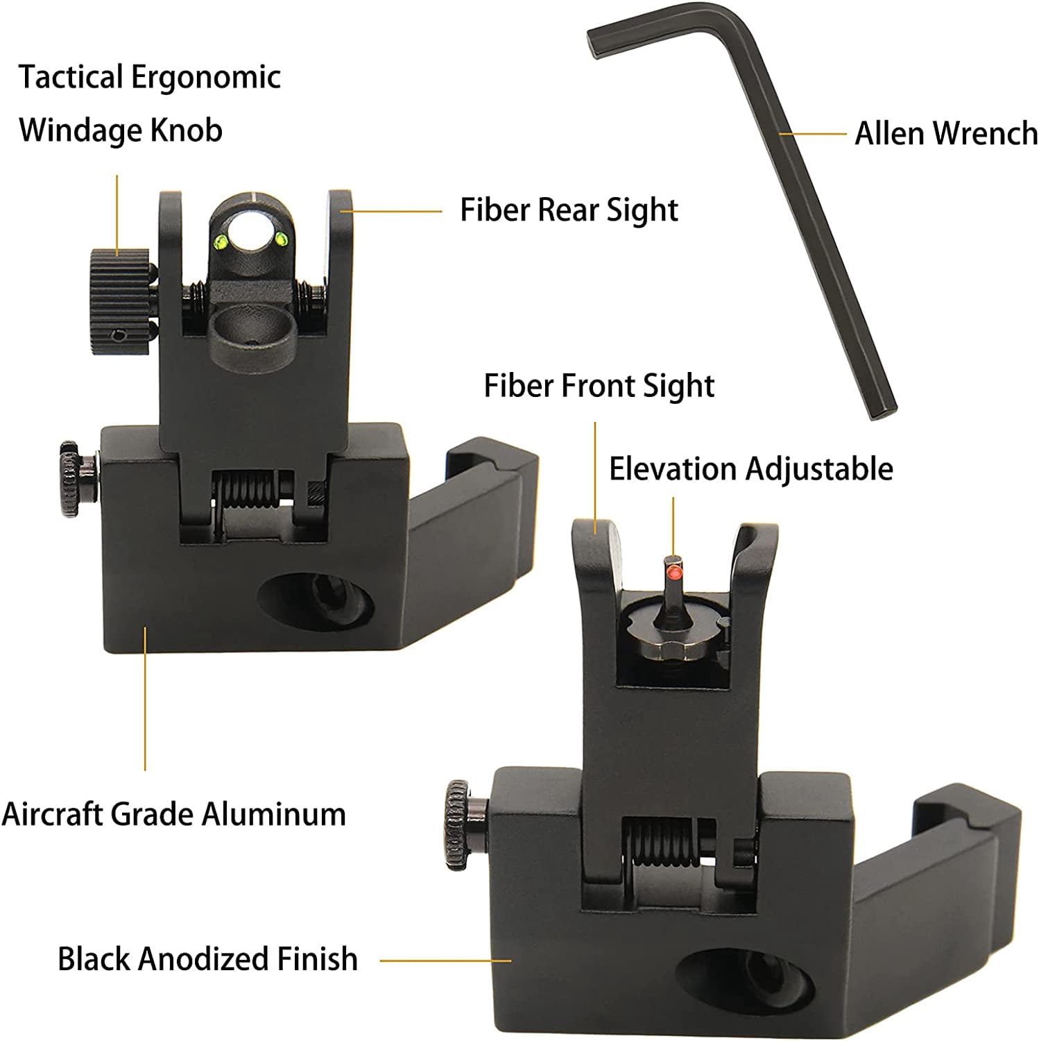 ABCISI 45 Degree Offset Flip Up Iron Sights, Rapid Transition Backup Fiber Optics Iron Sights Low Profile Front and Rear Sights with Red and Green Dots Compatible with Picatinny Weaver Rails